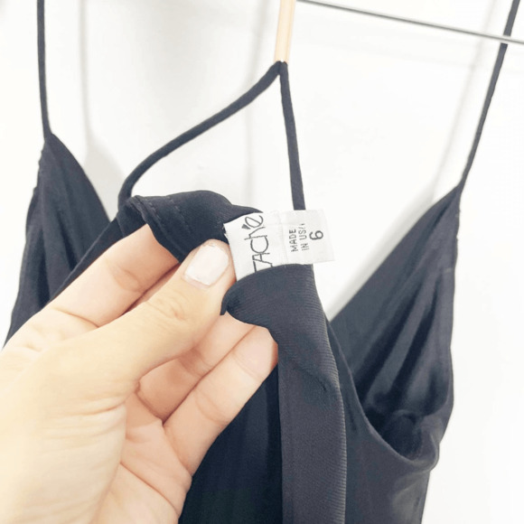 Vintage 00s Y2K cache cowl neck mini dress black y back ruched womens us 6 - Picture 4 of 6